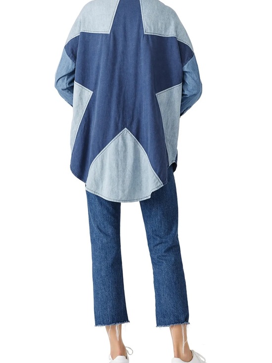 Free People Tops - Free People Two-Tone Patchwork Denim Shirt Jacket - Blue